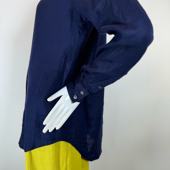 LORD & TAYLOR 100% Linen Navy Women’s Shirt Size: Small/Petite Newly Dry Cleaned - Picture 3 of 5